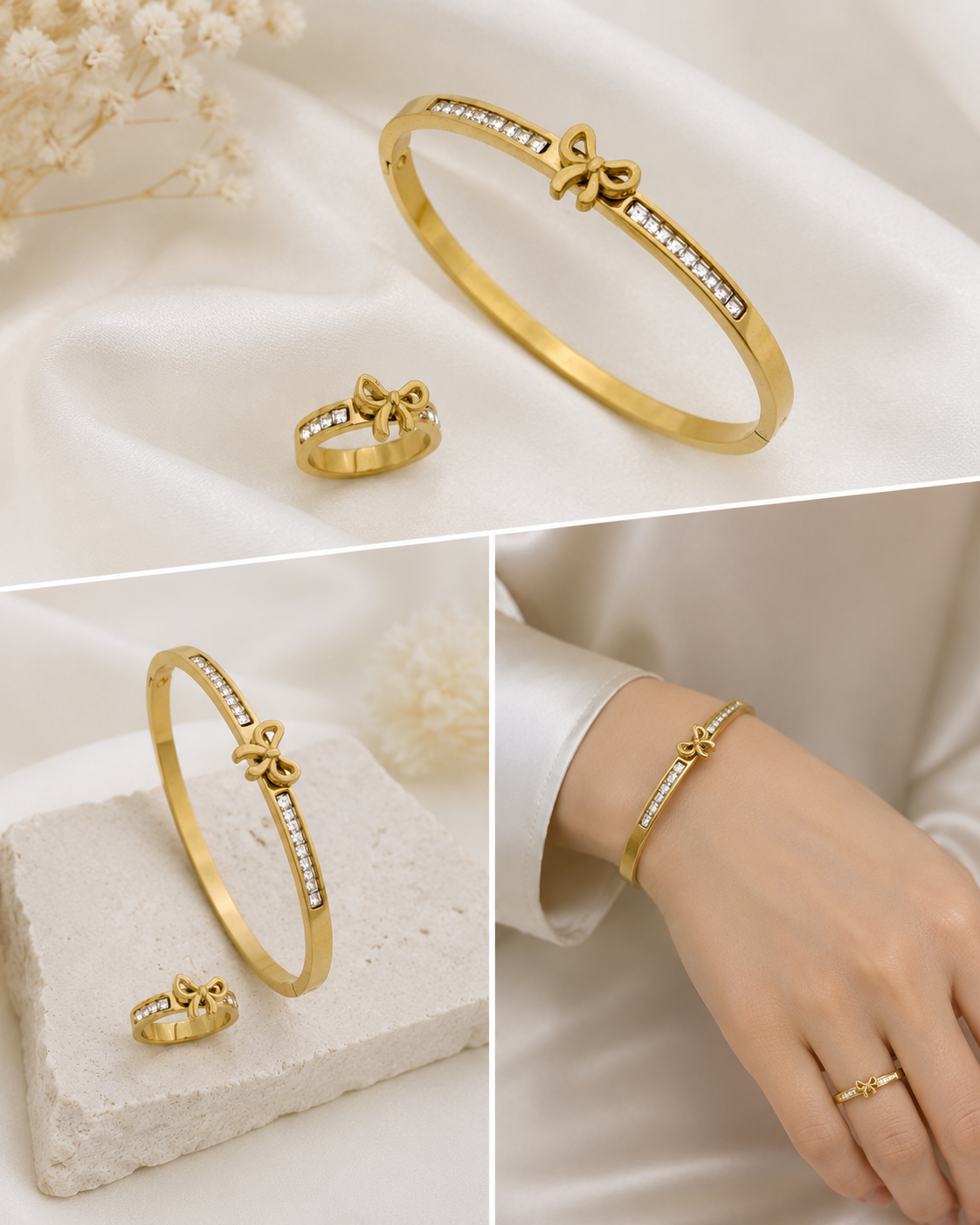 Elegant Bow Design Handcuff With Ring